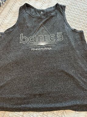barre3 Women's Charcoal Gray Muscle Tee - Pennsylvania Studio Logo